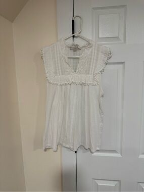 LOFT White Lace-Trim Sleeveless Peasant Blouse